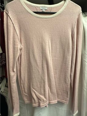Jigsaw Pale Pink Long-Sleeve Crewneck Sweater with Cream Trim